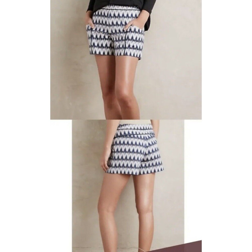 Anthropologie Cartonnier Womens Larimar Ikat Shorts Size 4 Blue White Side Zip